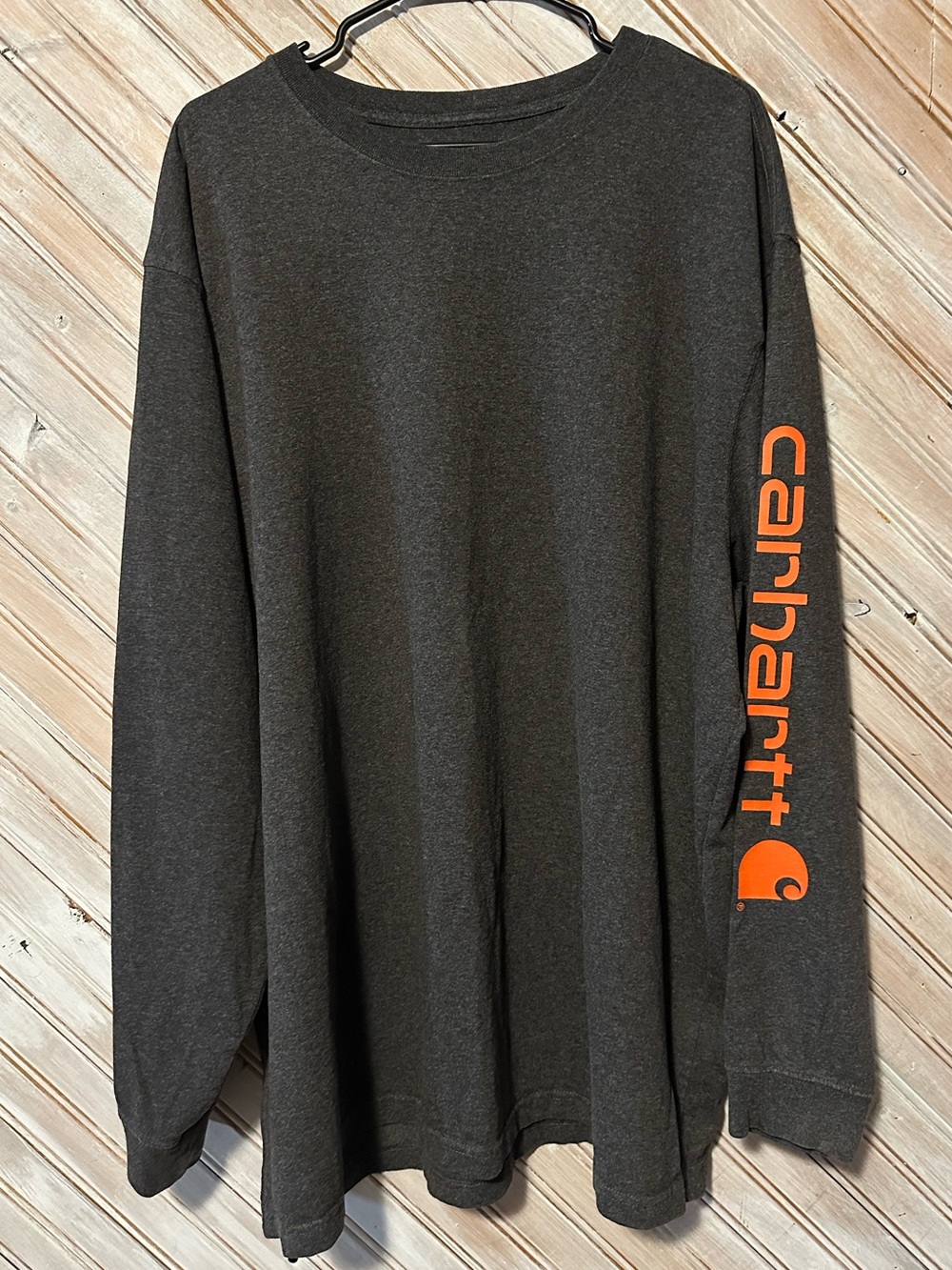 Carhartt Long Sleeve Tee Loose Fit Charcoal Orange Sleeve Logo Workwear